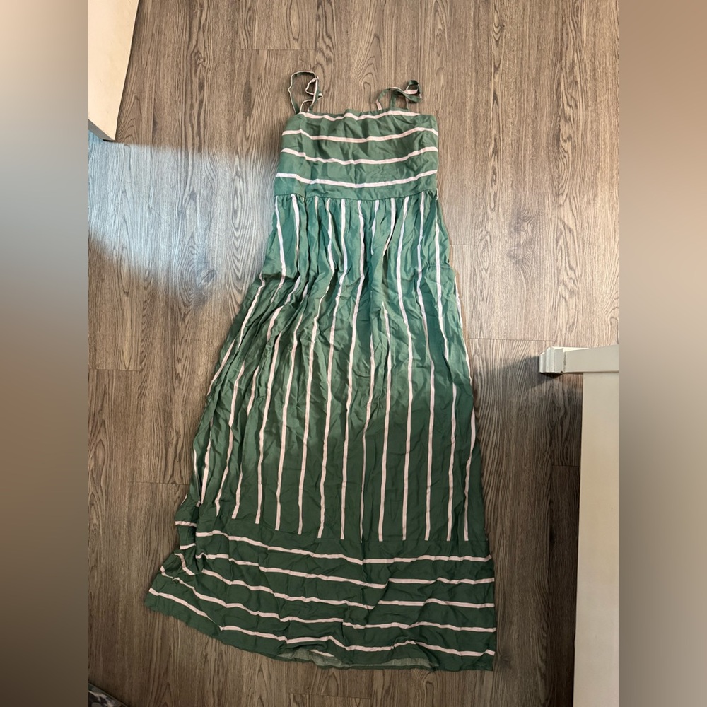 Green and White Striped Maxi Dress